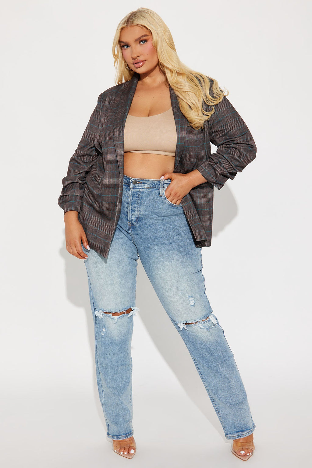 Celine Plaid Blazer - Brown/combo