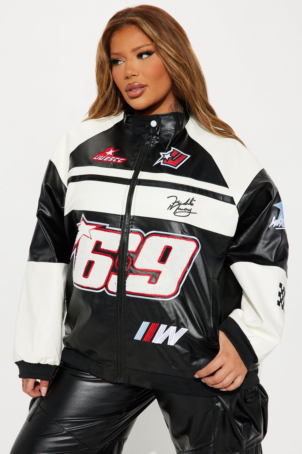 Racing Flag Bomber Jacket - Black/White