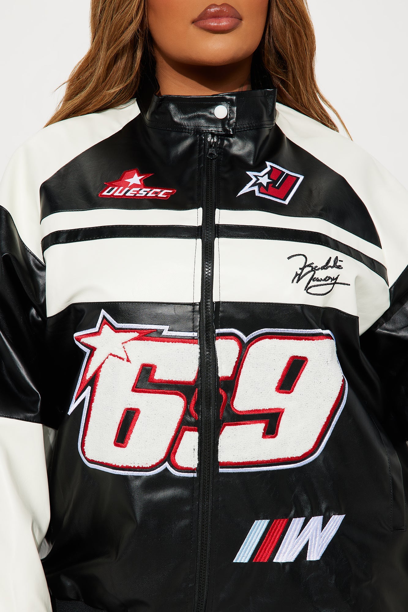 Racing Flag Bomber Jacket - Black/White