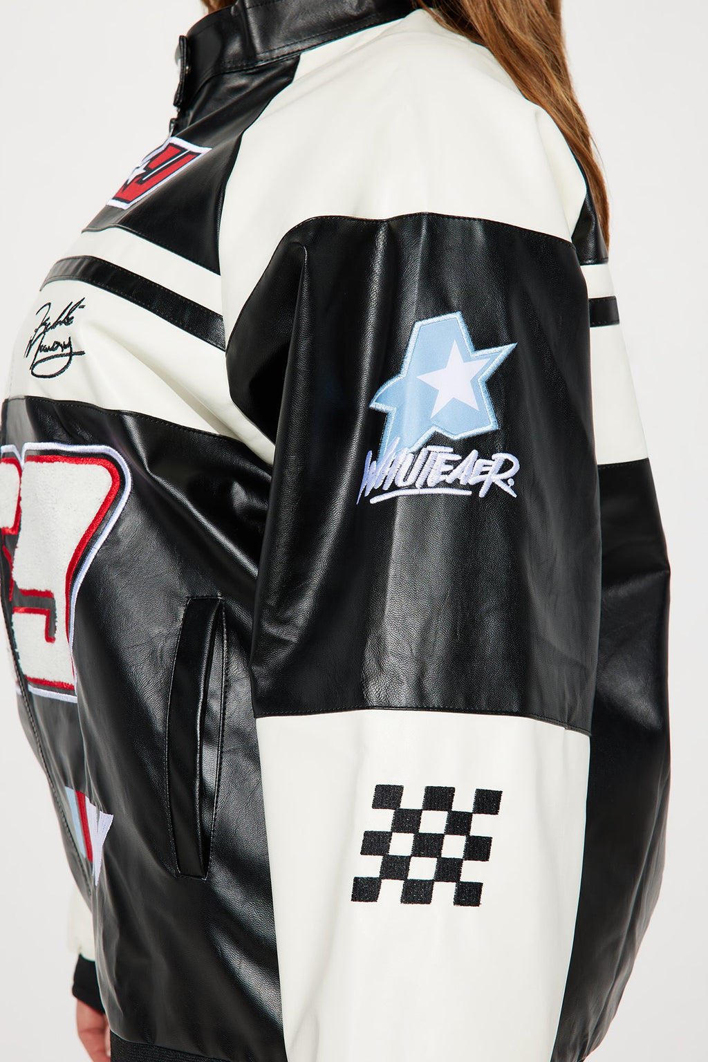 Racing Flag Bomber Jacket - Black/White