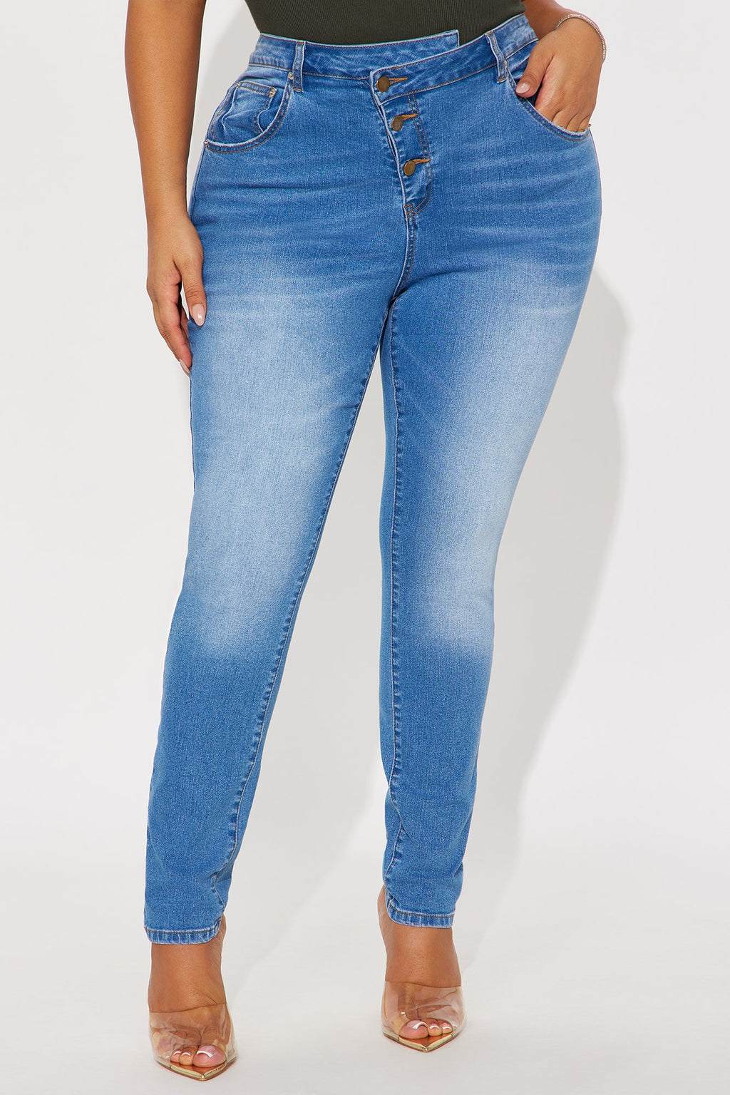 On Point Crossover Skinny Jeans - Medium Wash