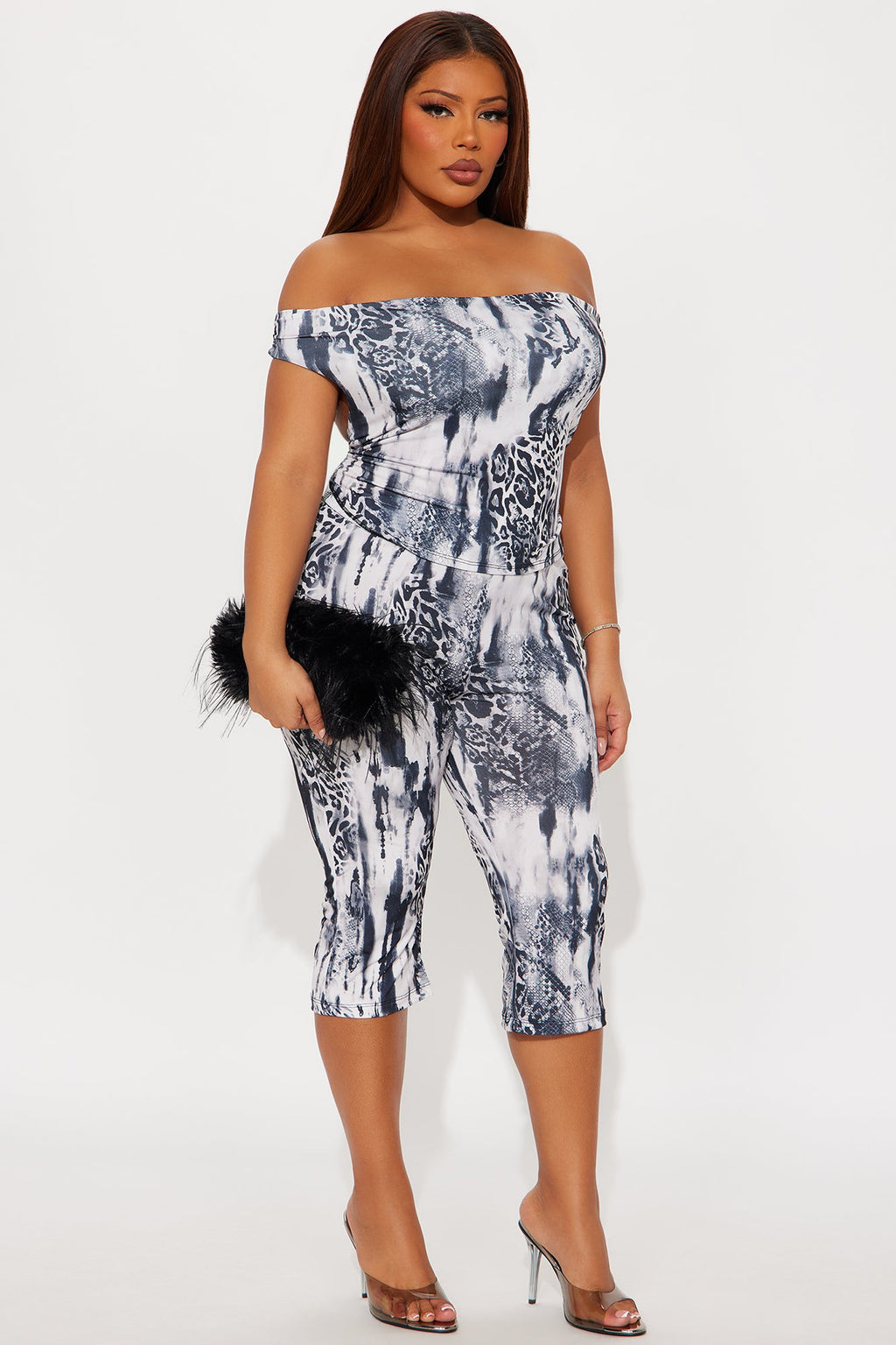 Paola Off Shoulder Capri Set - Grey/combo