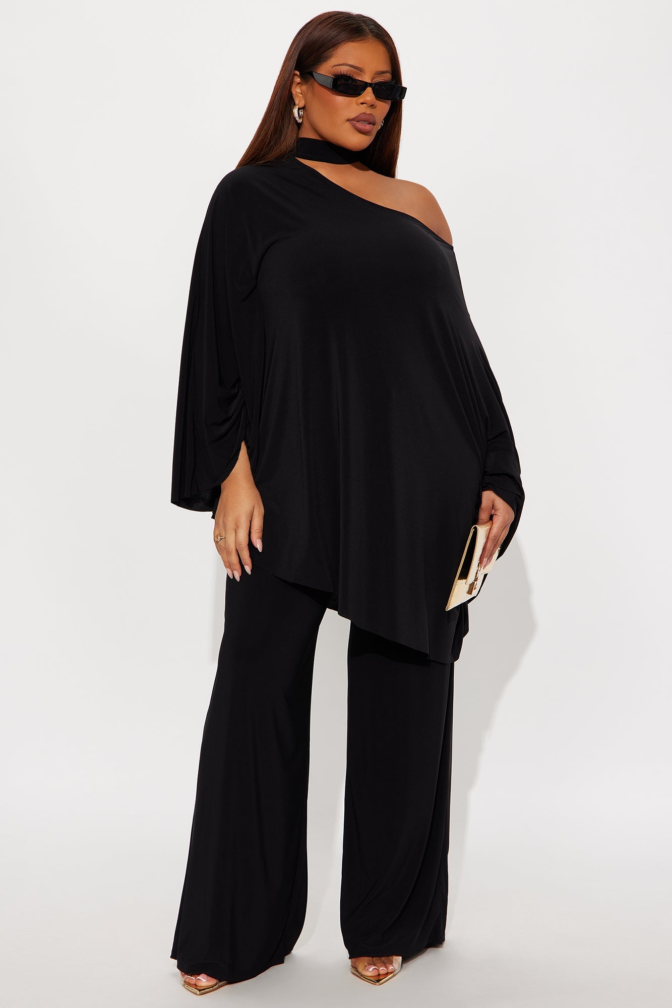 Draped Devotion One Shoulder Pant Set  - Black