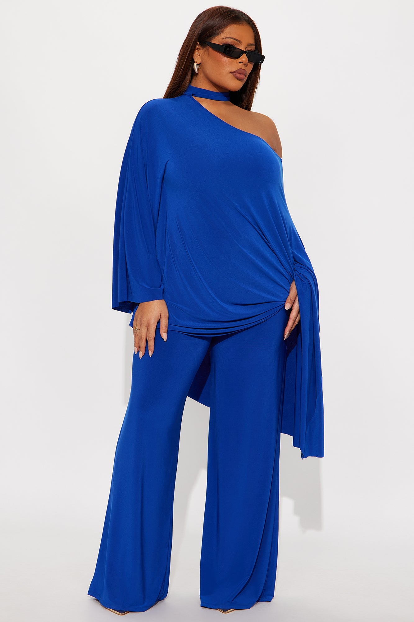 Draped Devotion One Shoulder Pant Set  - Royal