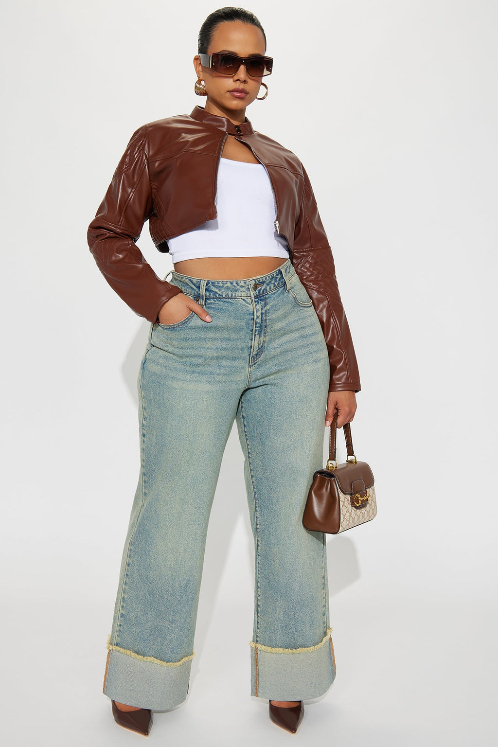 Biker Club Faux Leather Jacket - Chocolate