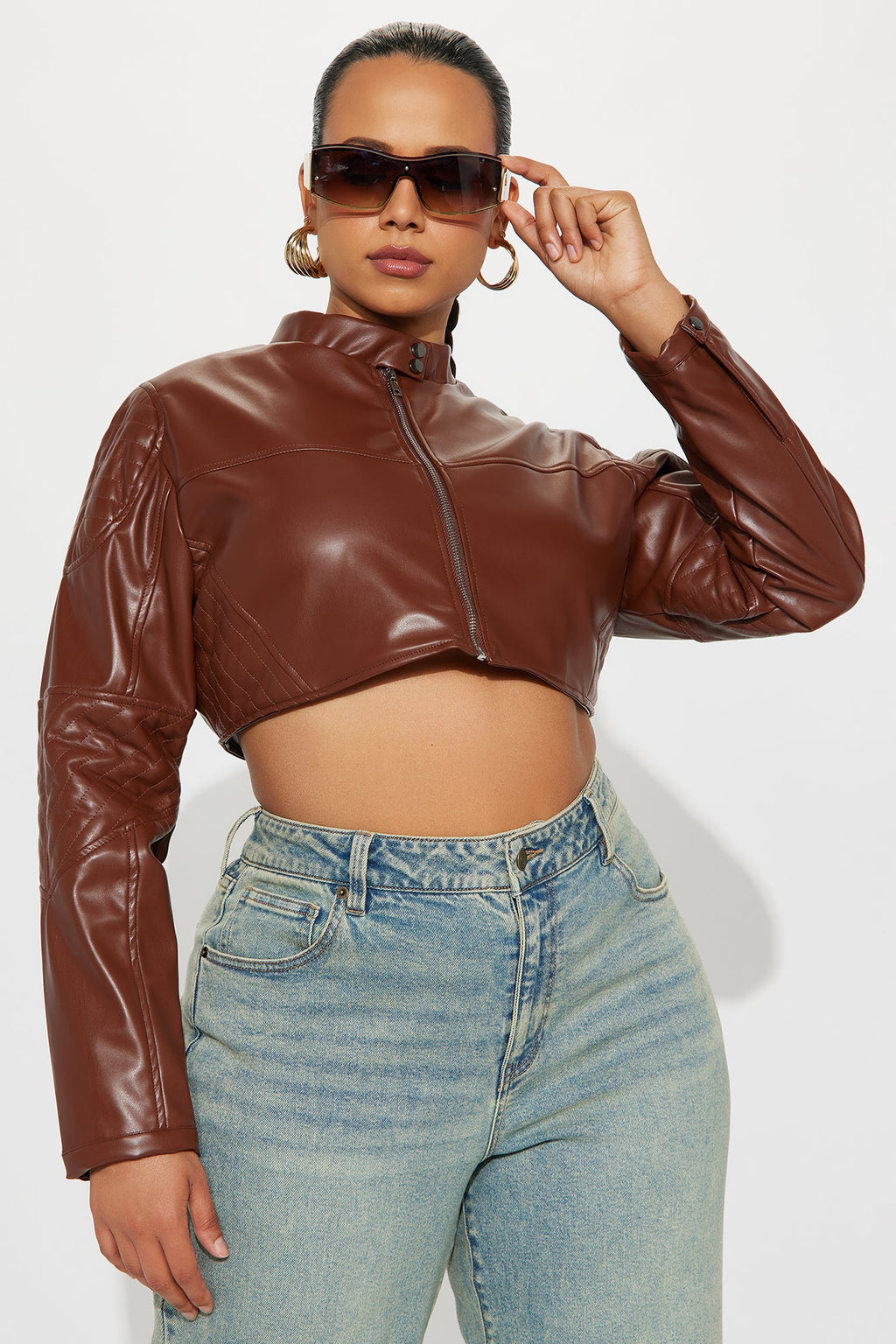 Biker Club Faux Leather Jacket - Chocolate