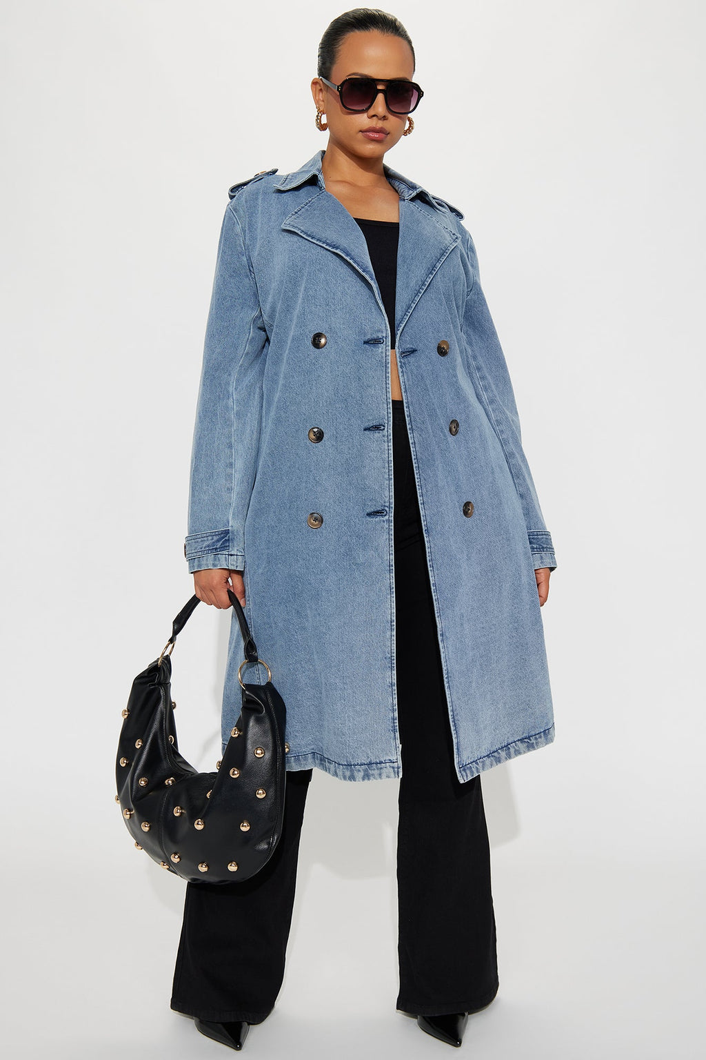 Take You There Denim Trench - Medium Blue Wash