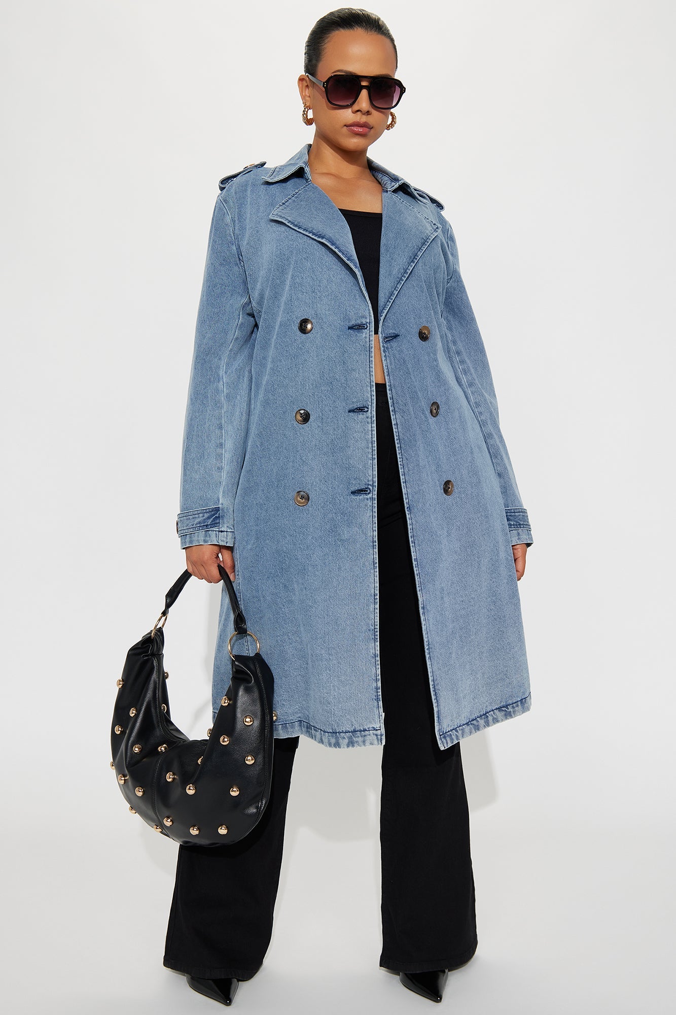 Take You There Denim Trench - Medium Blue Wash