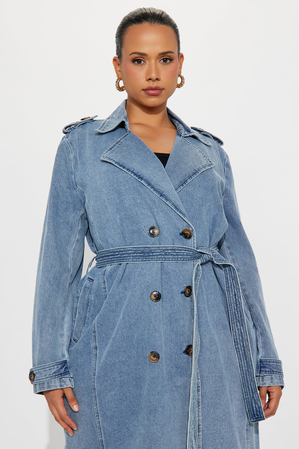 Take You There Denim Trench - Medium Blue Wash