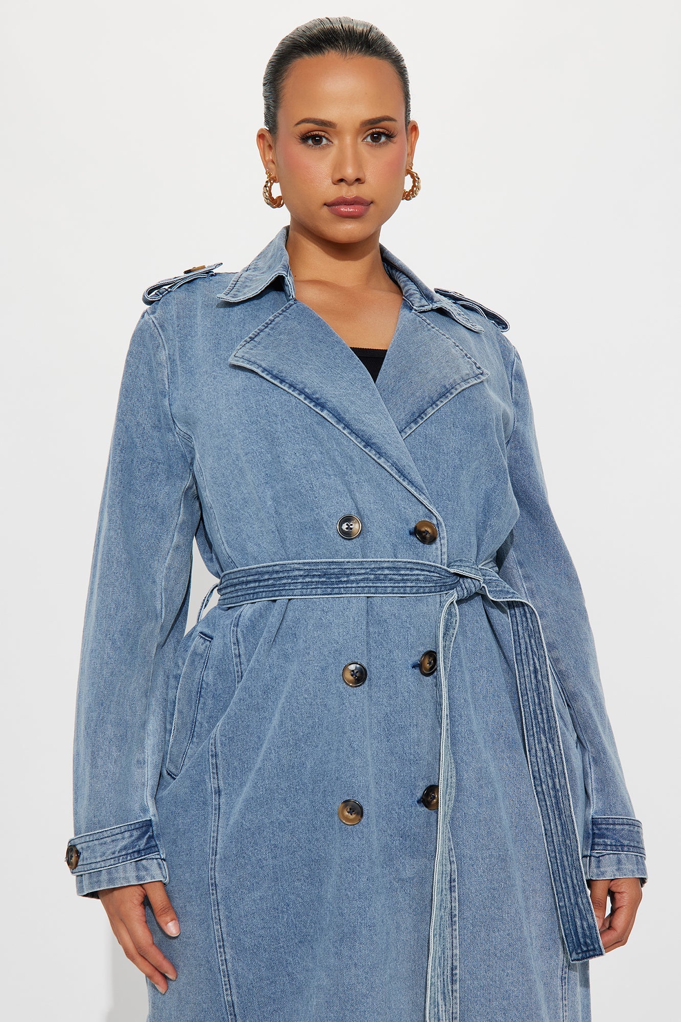 Take You There Denim Trench - Medium Blue Wash