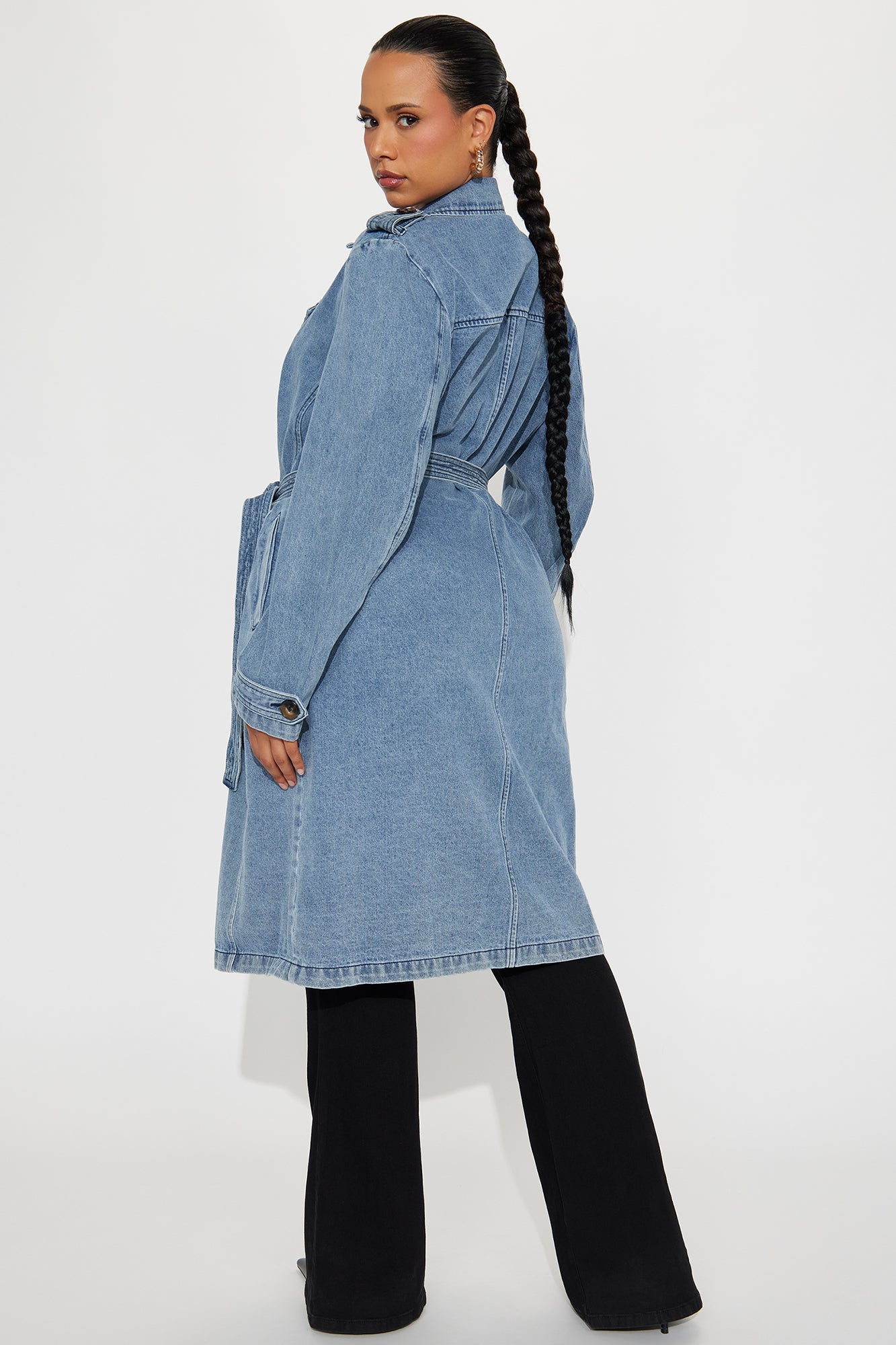 Take You There Denim Trench - Medium Blue Wash