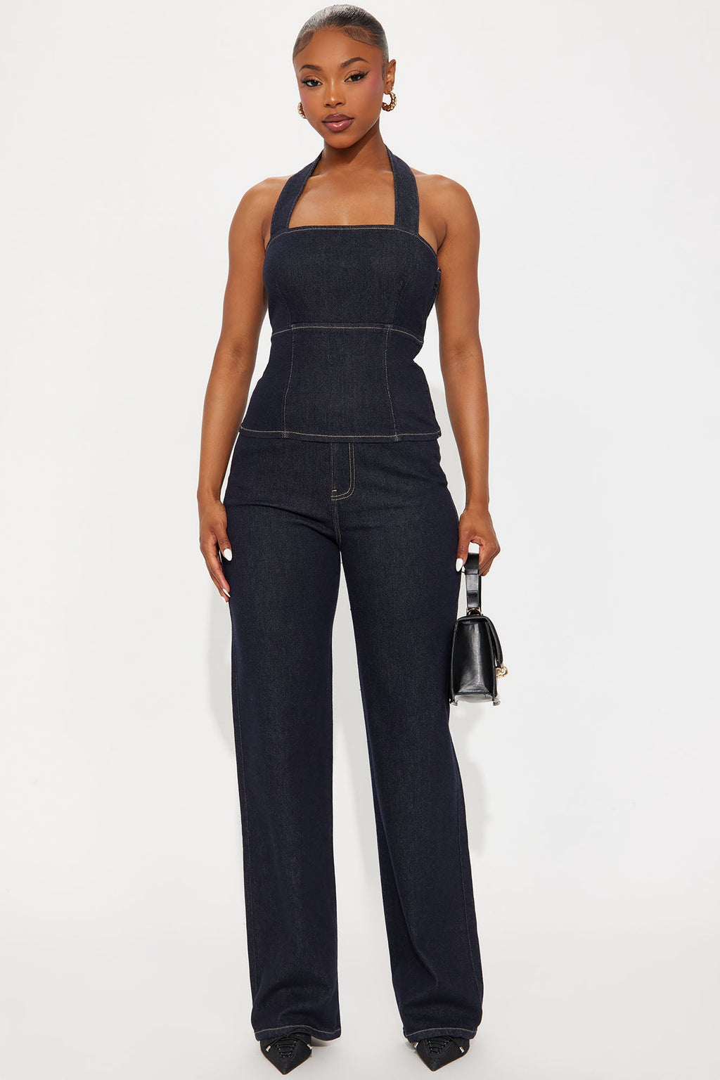 Annice Denim Halter Pant Set - Dark Wash