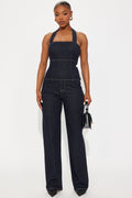 Annice Denim Halter Pant Set - Dark Wash