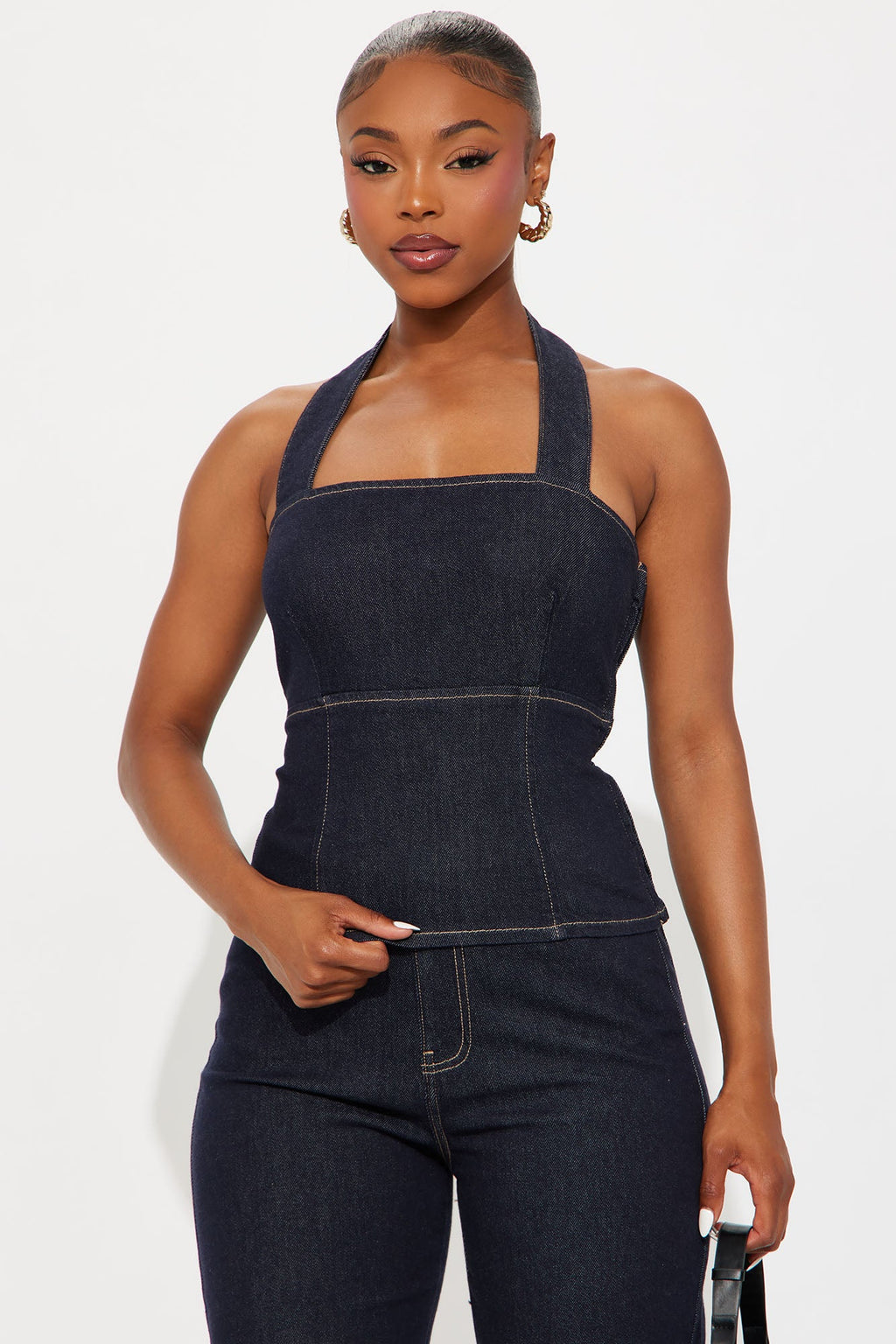 Annice Denim Halter Pant Set - Dark Wash