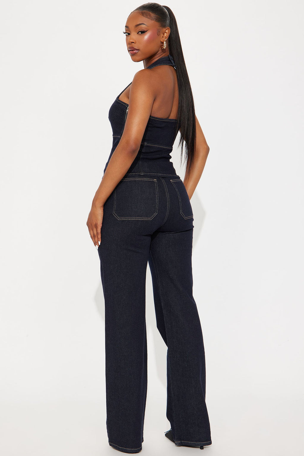 Annice Denim Halter Pant Set - Dark Wash