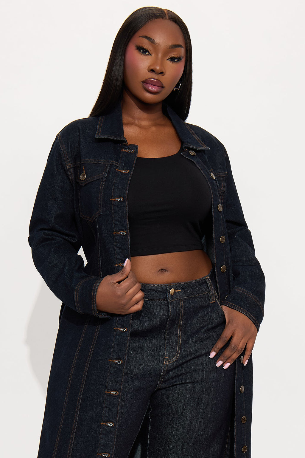 Brooke Belted Denim Trench Coat - Dark Wash