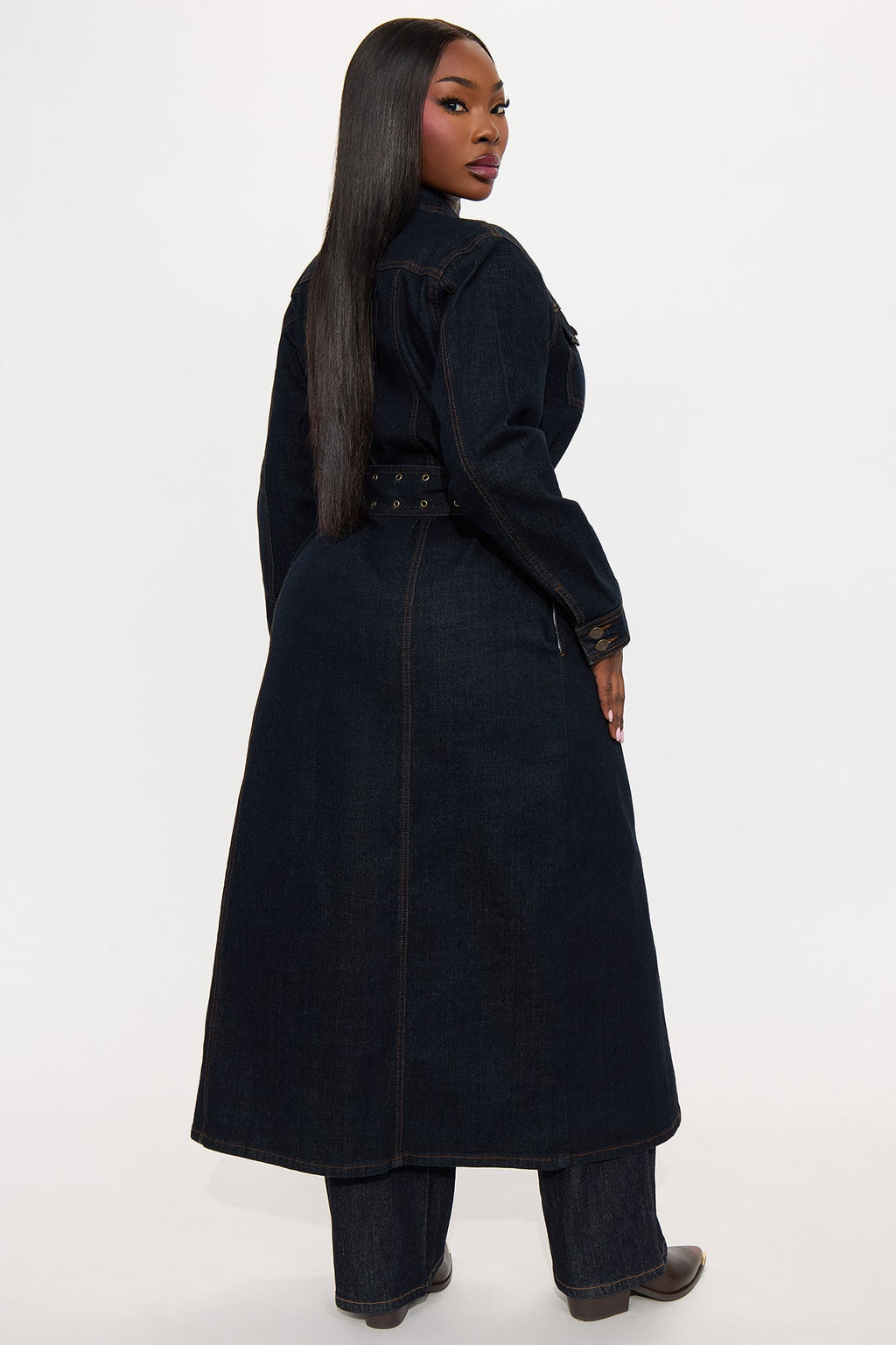 Brooke Belted Denim Trench Coat - Dark Wash