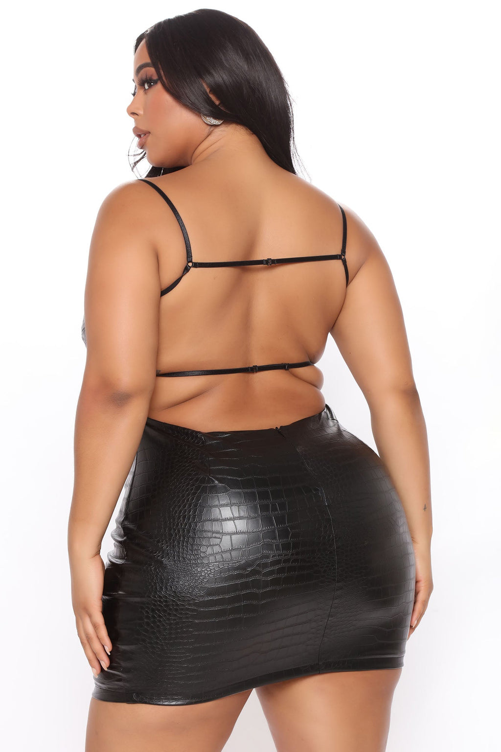 True Icon Faux Leather Mini Dress - Black