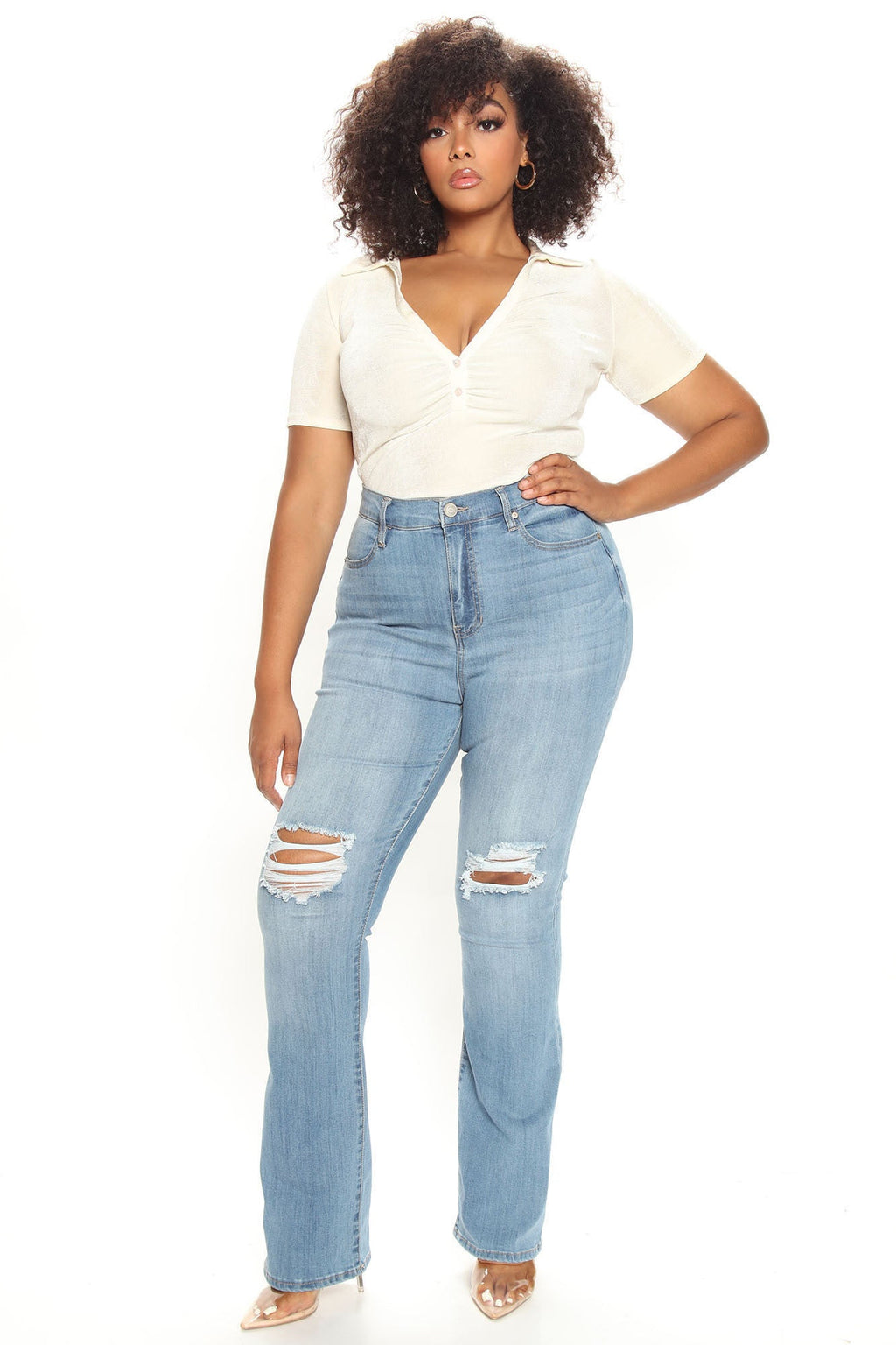 Tall Jessie Mid Rise Distressed Bootcut Jean - Light Blue Wash