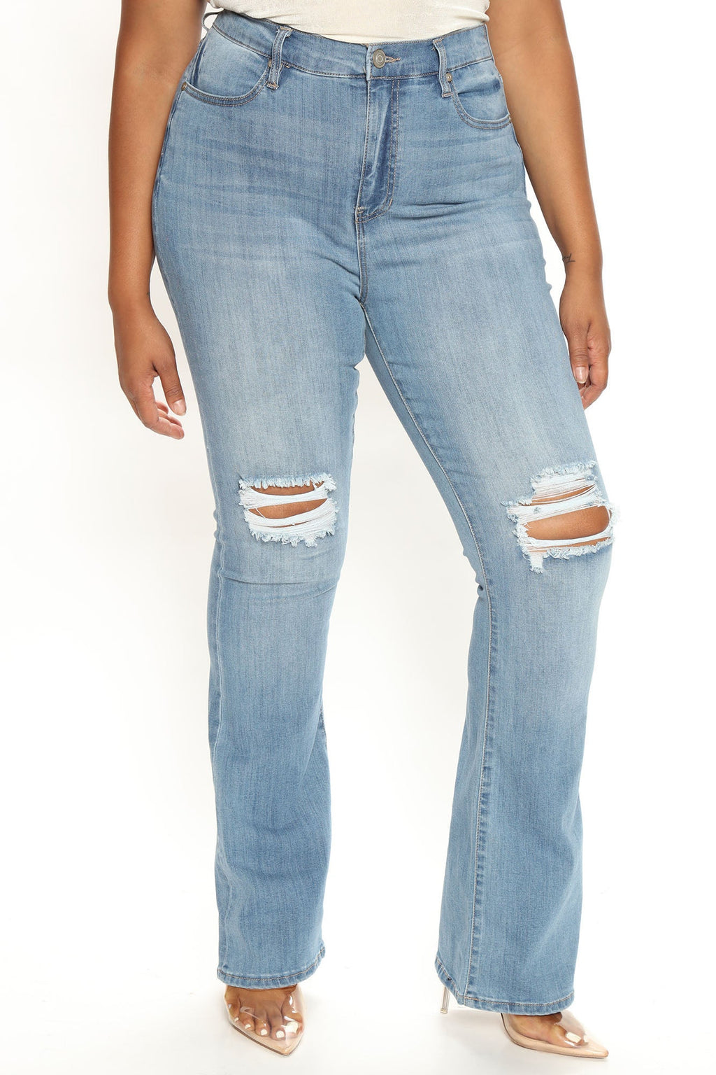 Tall Jessie Mid Rise Distressed Bootcut Jean - Light Blue Wash