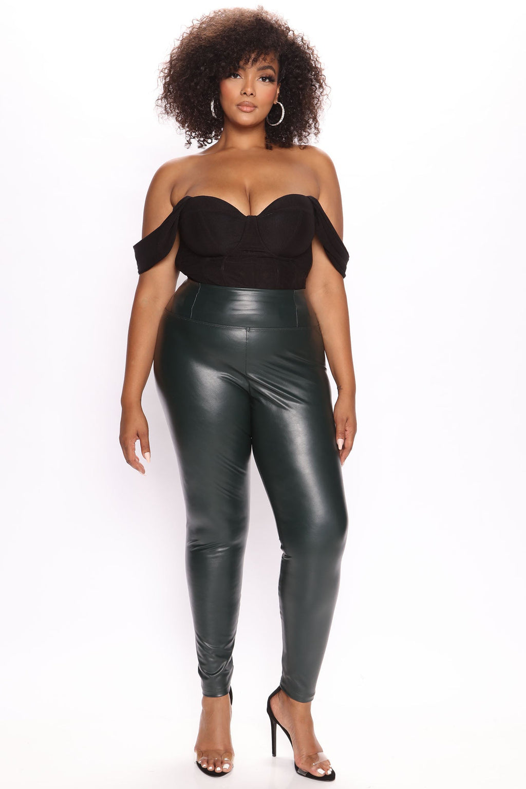 Faux Leather Tummy Tuck Leggings - Hunter Green