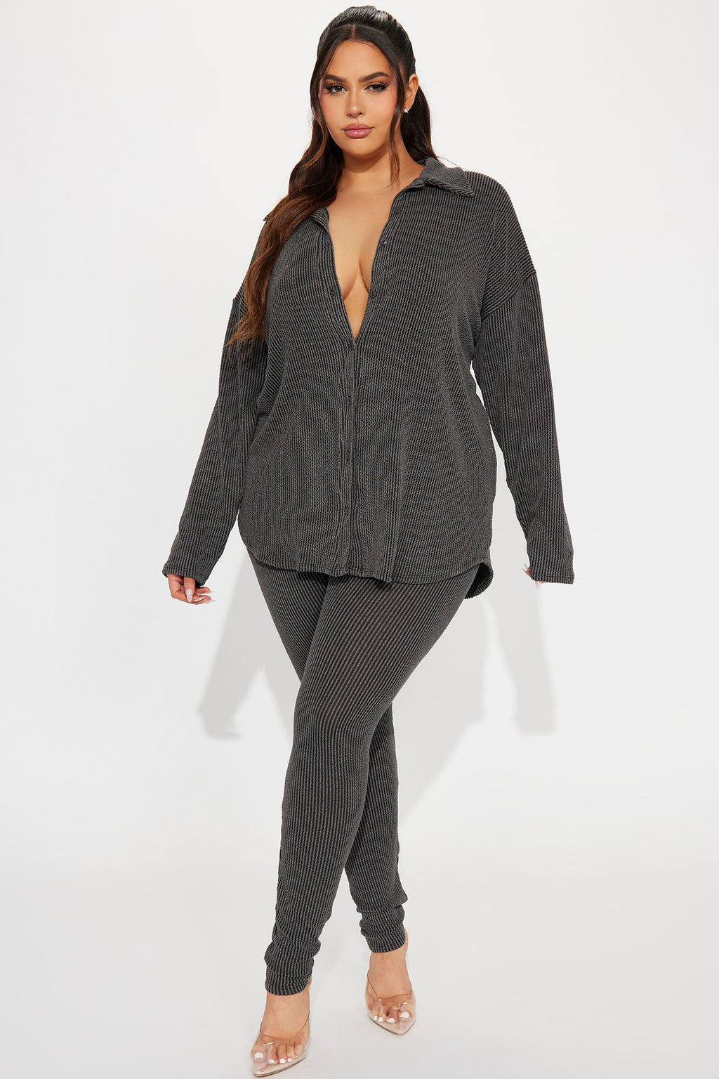 Maddie Ribbed Legging Set - Charcoal