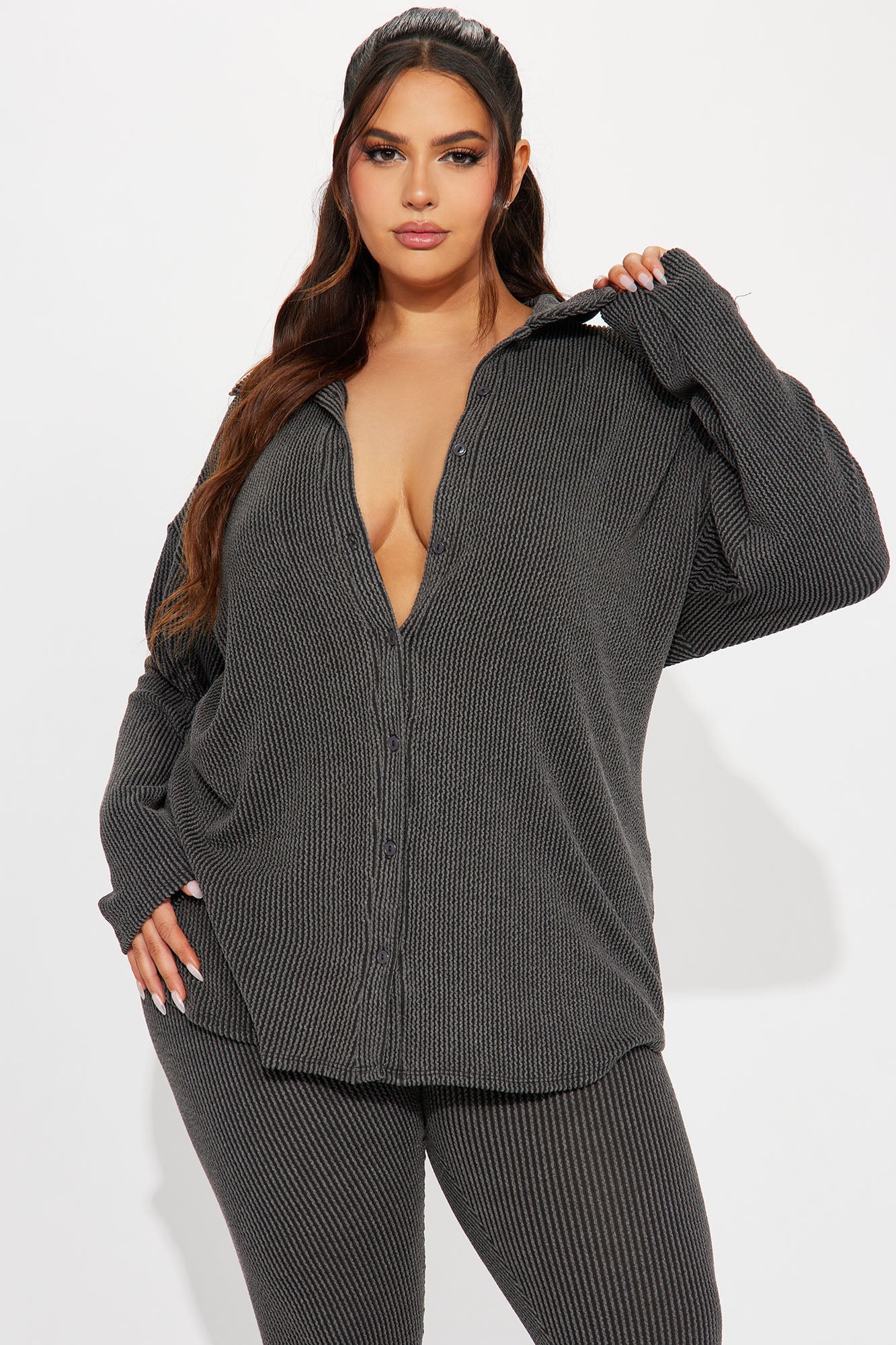 Maddie Ribbed Legging Set - Charcoal