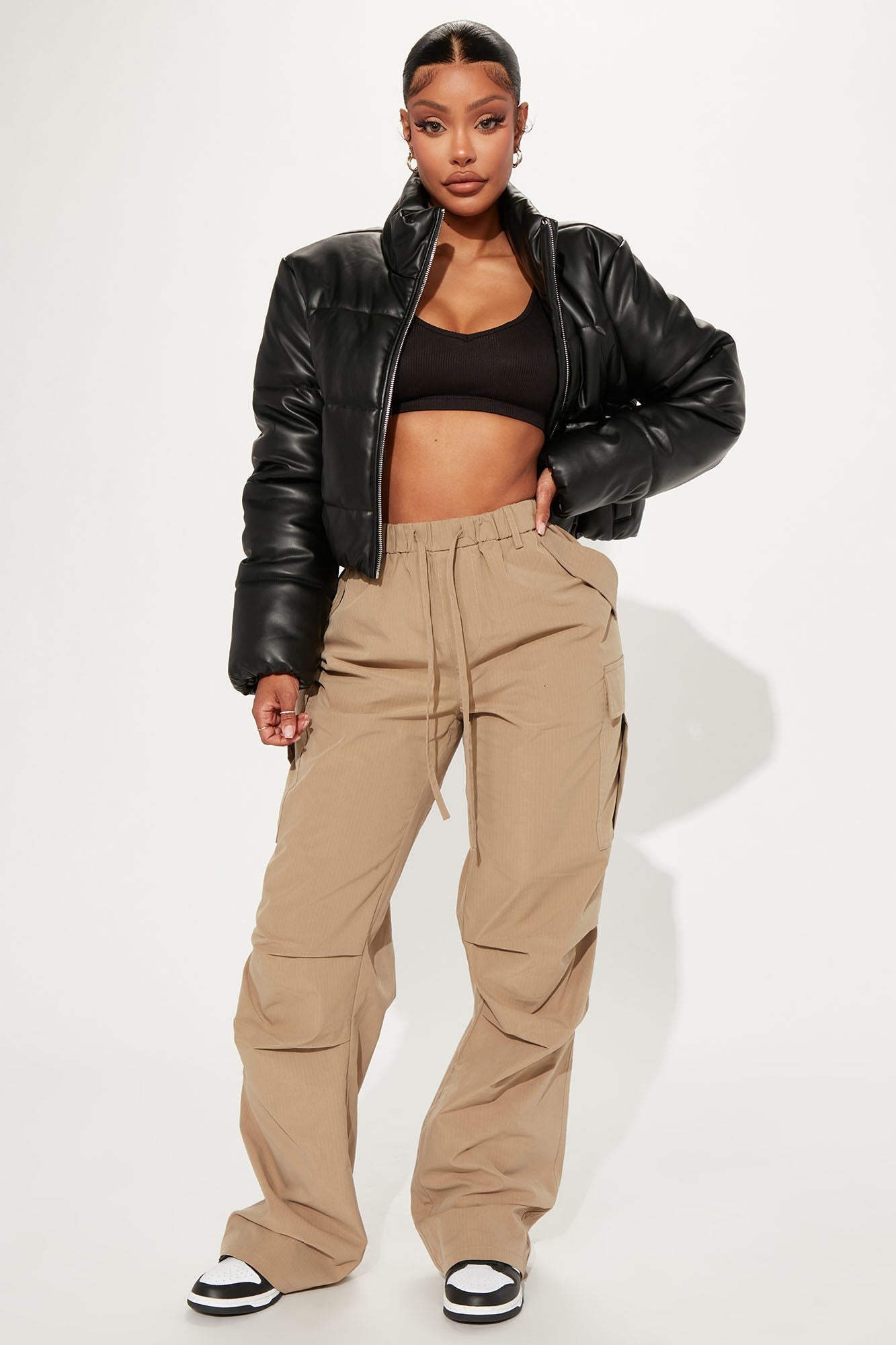 Vixen Faux Leather Puffer Jacket - Black