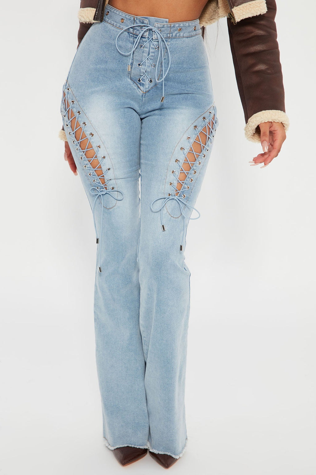 La Brea Laced Up Flare Jeans - Light Blue Wash