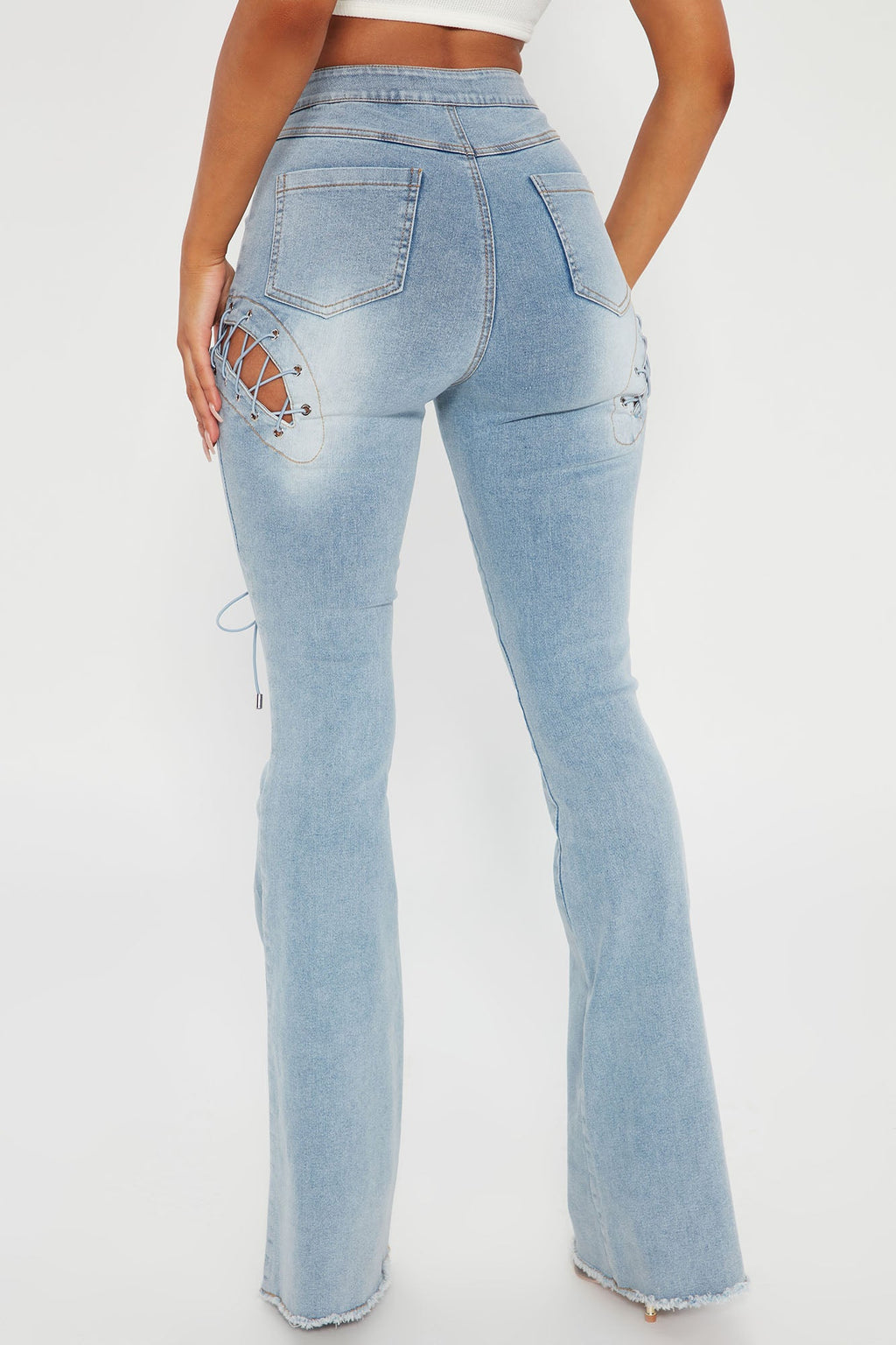 La Brea Laced Up Flare Jeans - Light Blue Wash