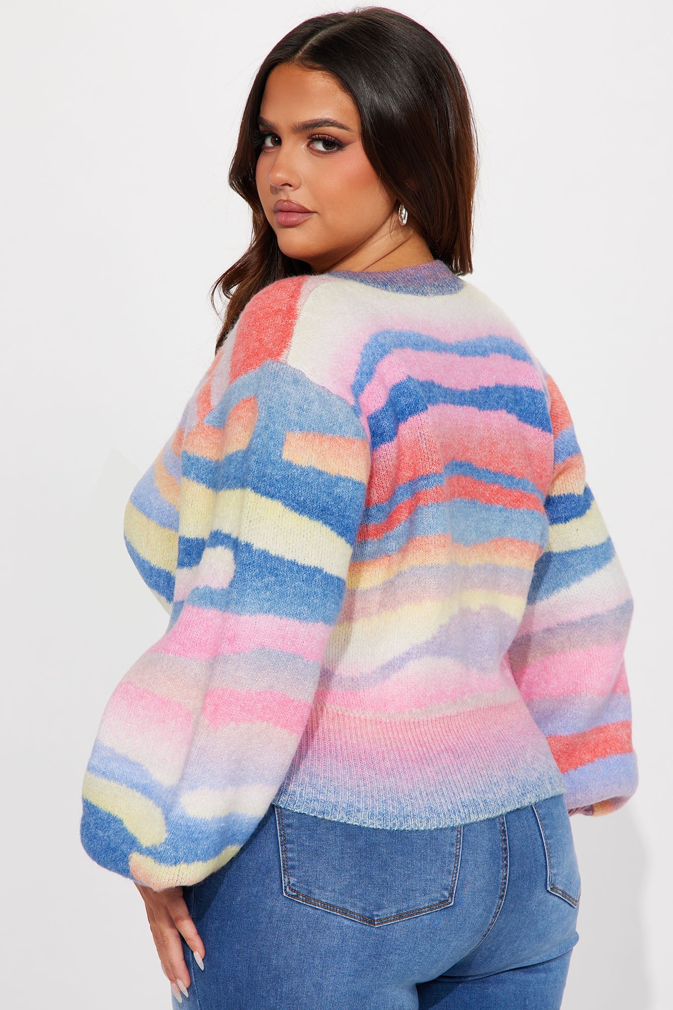 Lunar Abstract Striped Cropped Cardigan - Purple/combo