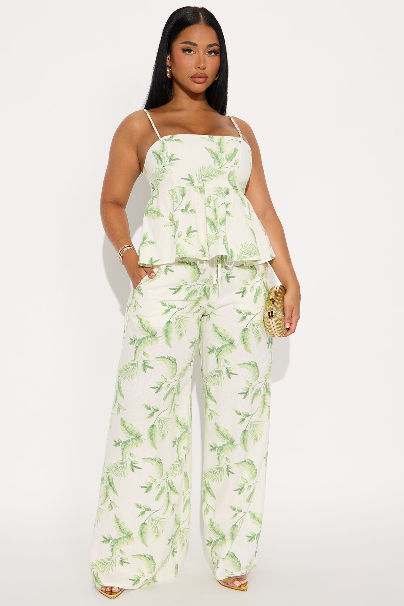 Palms Breeze Linen Pant Set - Green/combo