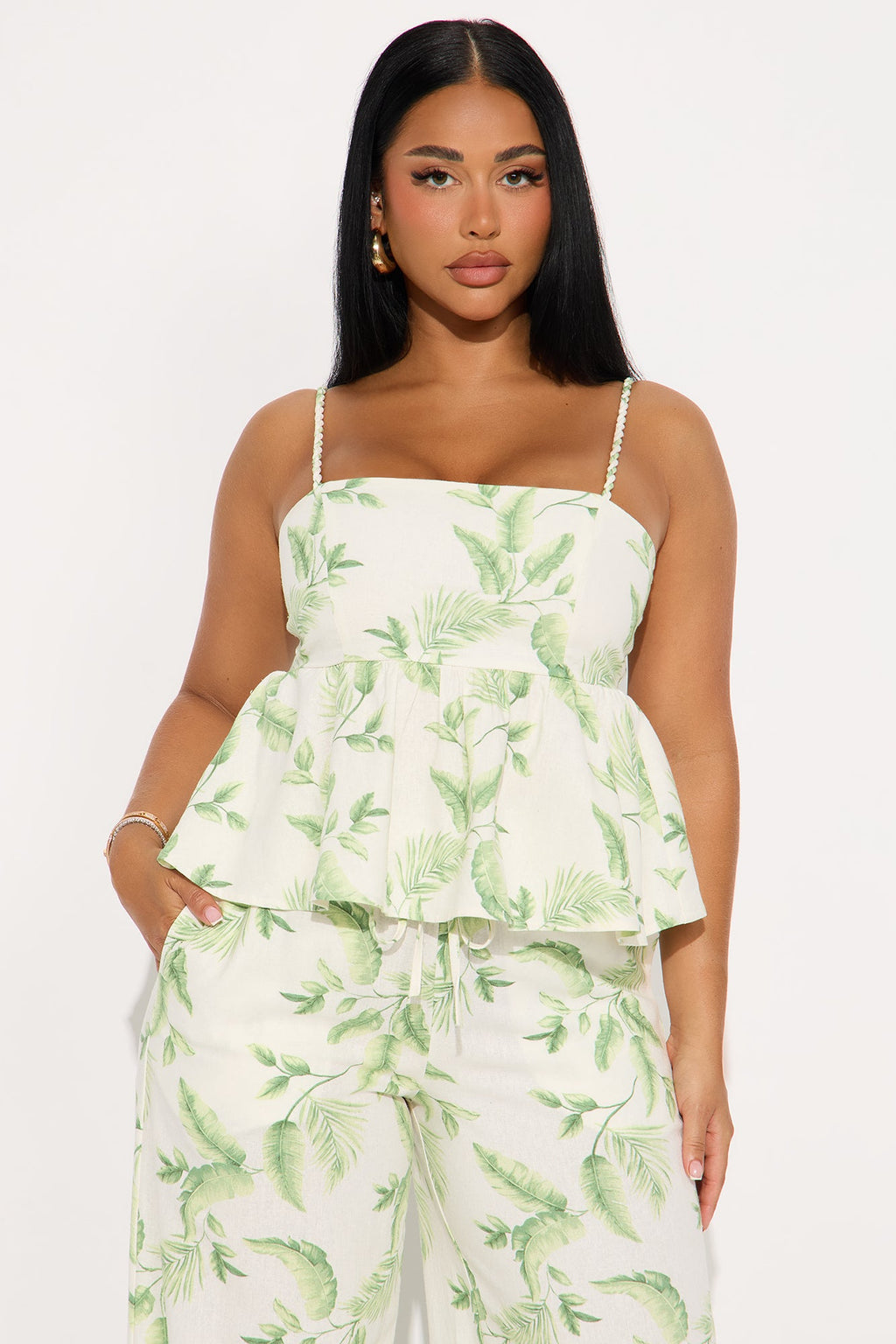 Palms Breeze Linen Pant Set - Green/combo