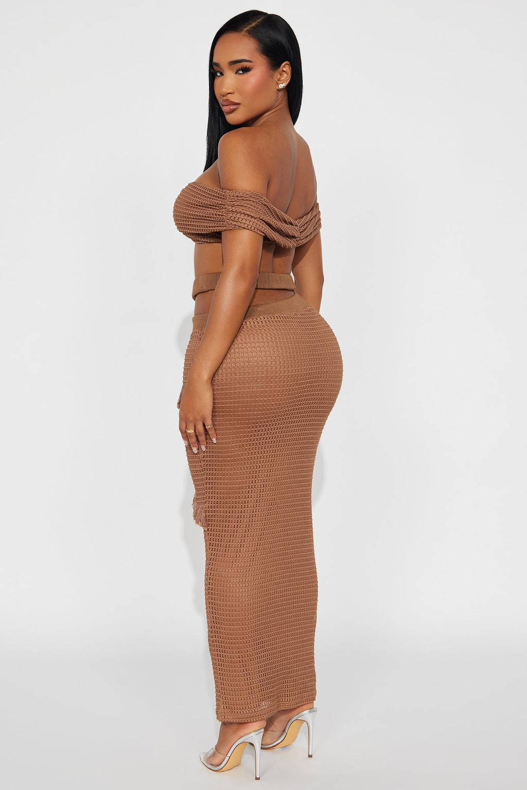 Fringe With Benefits Crochet Skirt Set - Brown