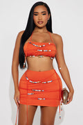 Hidden Gem Beaded Double Lined Skirt Set - Rust