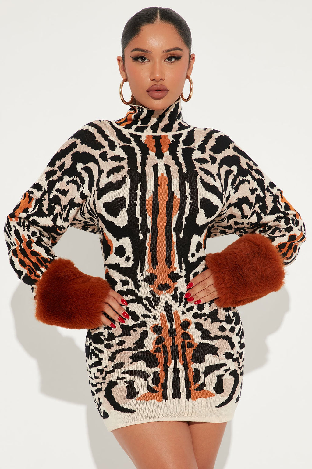 Tigress Sweater Mini Dress - Brown/combo