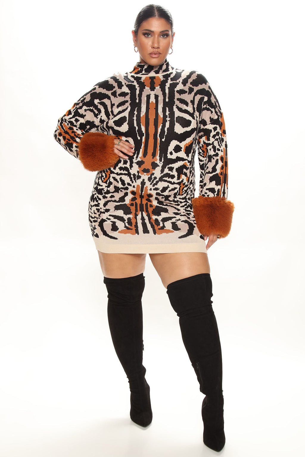Tigress Sweater Mini Dress - Brown/combo