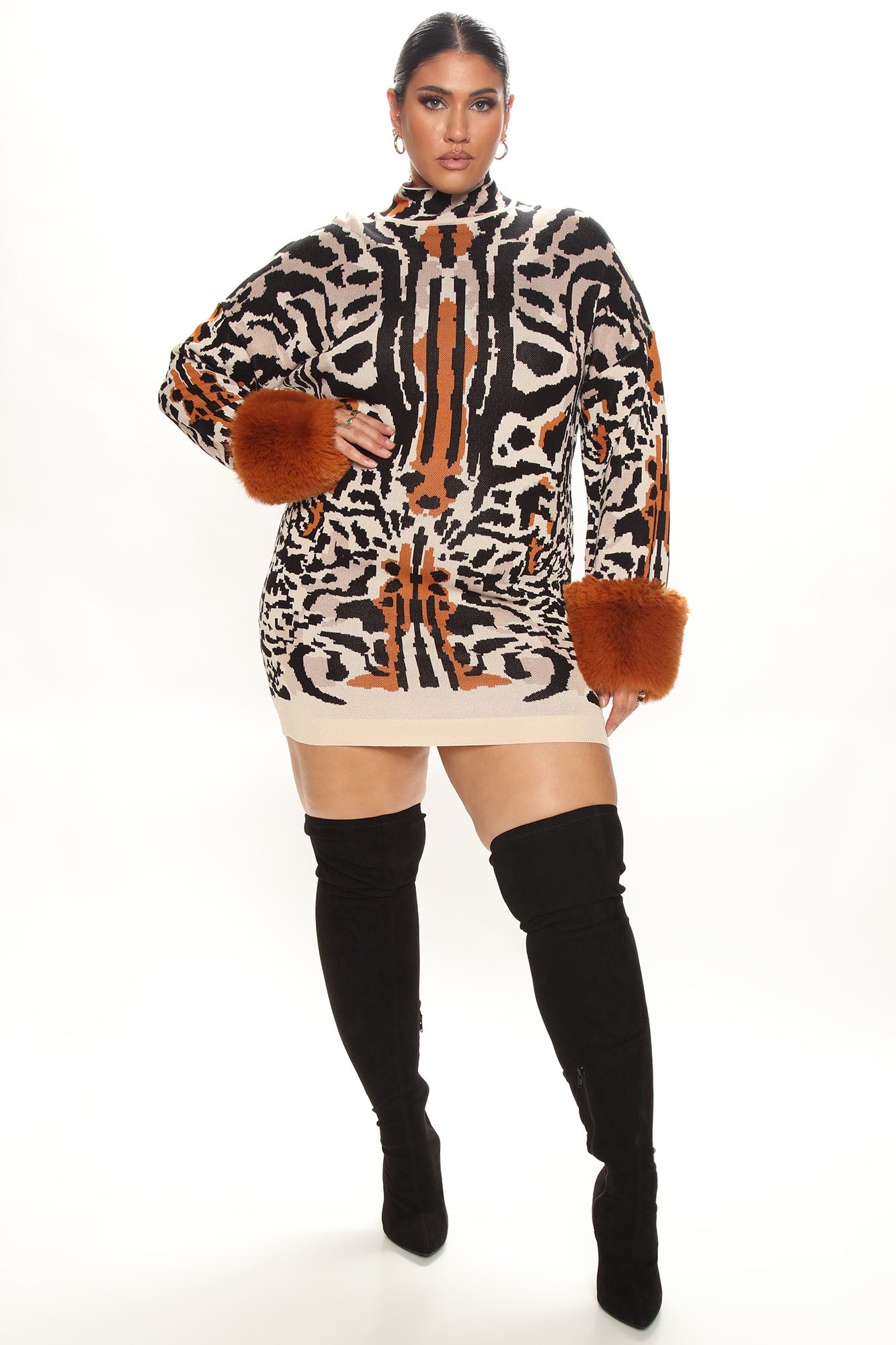 Tigress Sweater Mini Dress - Brown/combo