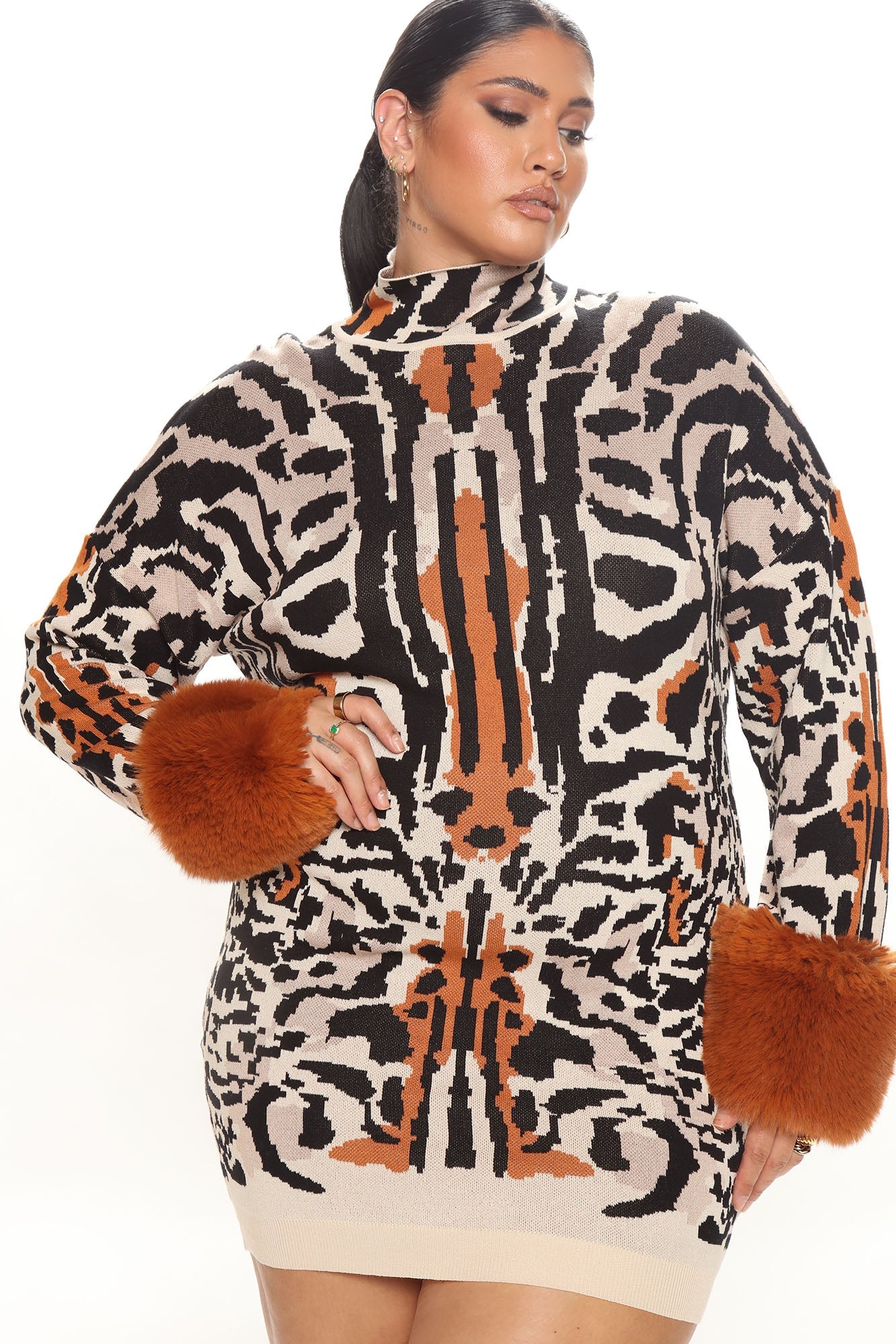 Tigress Sweater Mini Dress - Brown/combo