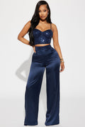 Full Of Sparkle Satin Pant Set - Navy