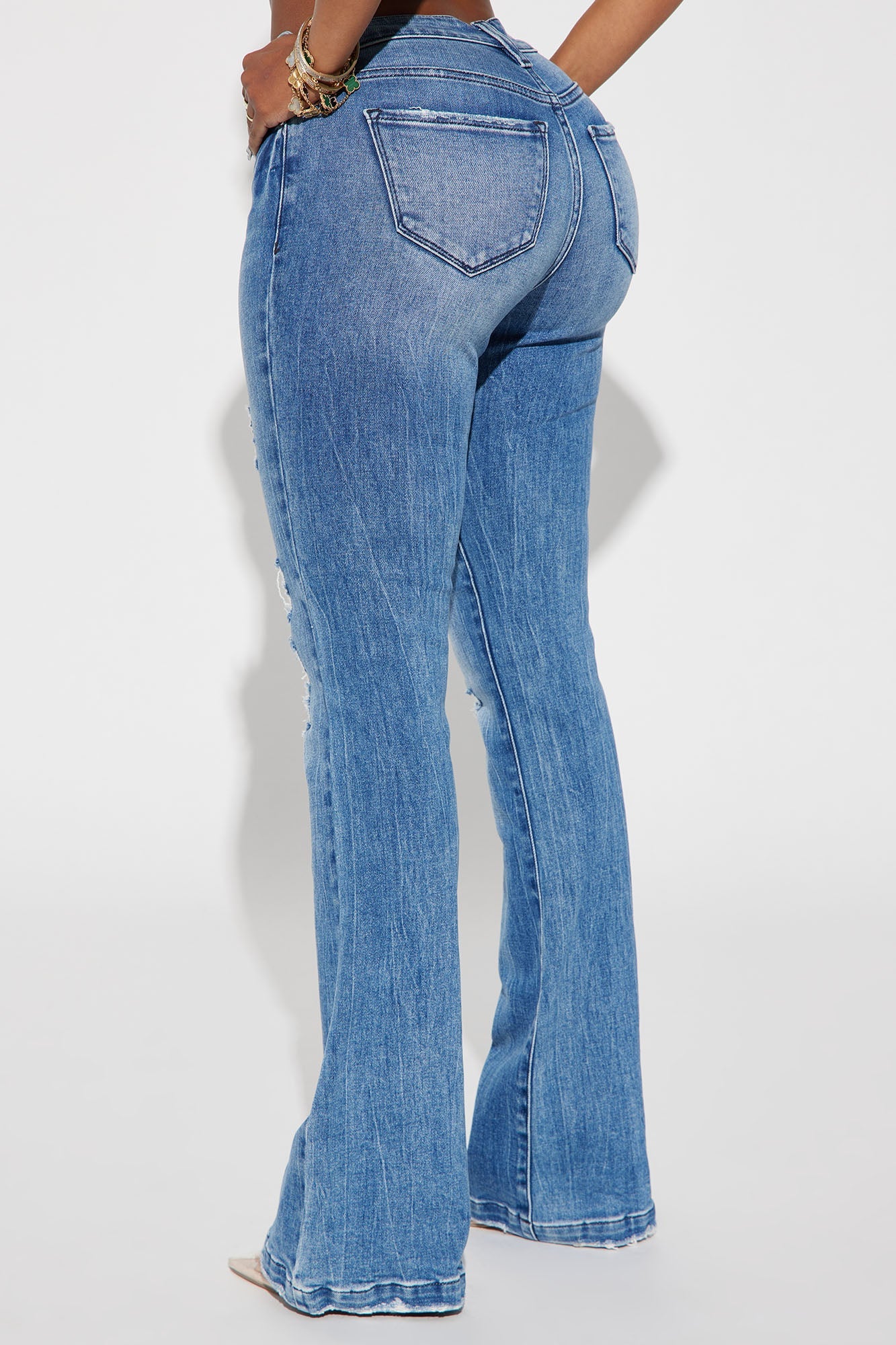 Marley Ripped Compression Flare Jeans - Medium Wash