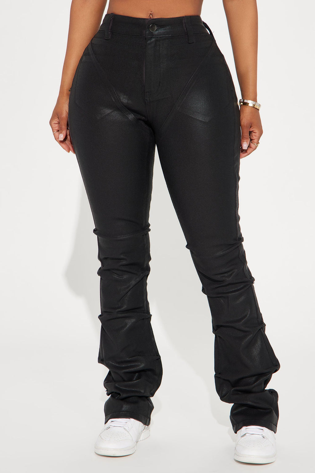 Let Me See You Coated Stacked Pant - Black