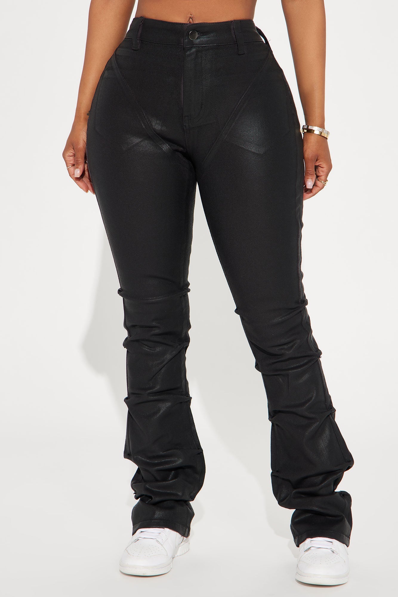 Let Me See You Coated Stacked Pant - Black