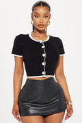 Audrey Cropped Cardigan Sweater Top - Black/White