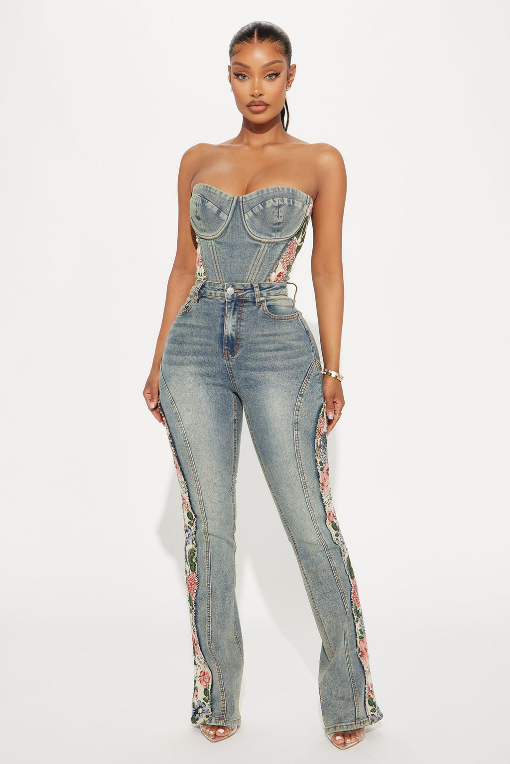 Amari Floral Stretch Bootcut Jeans - Vintage Wash