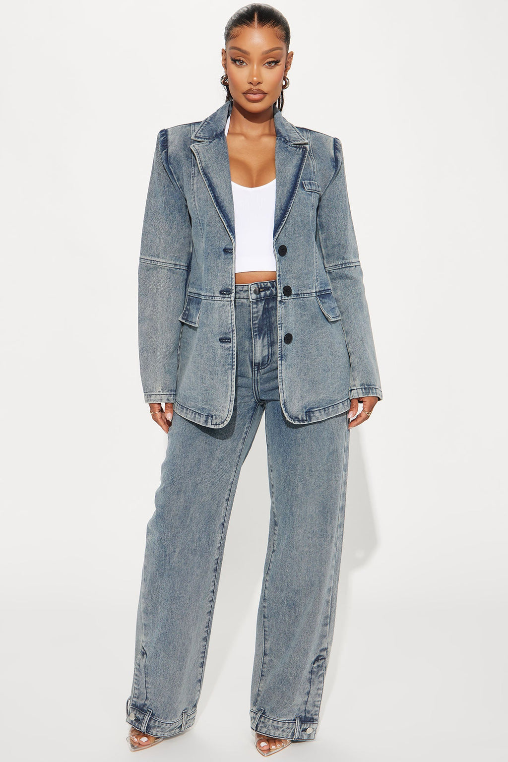 Got Your Mind Racing Denim Blazer - Grey