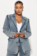 Got Your Mind Racing Denim Blazer - Grey