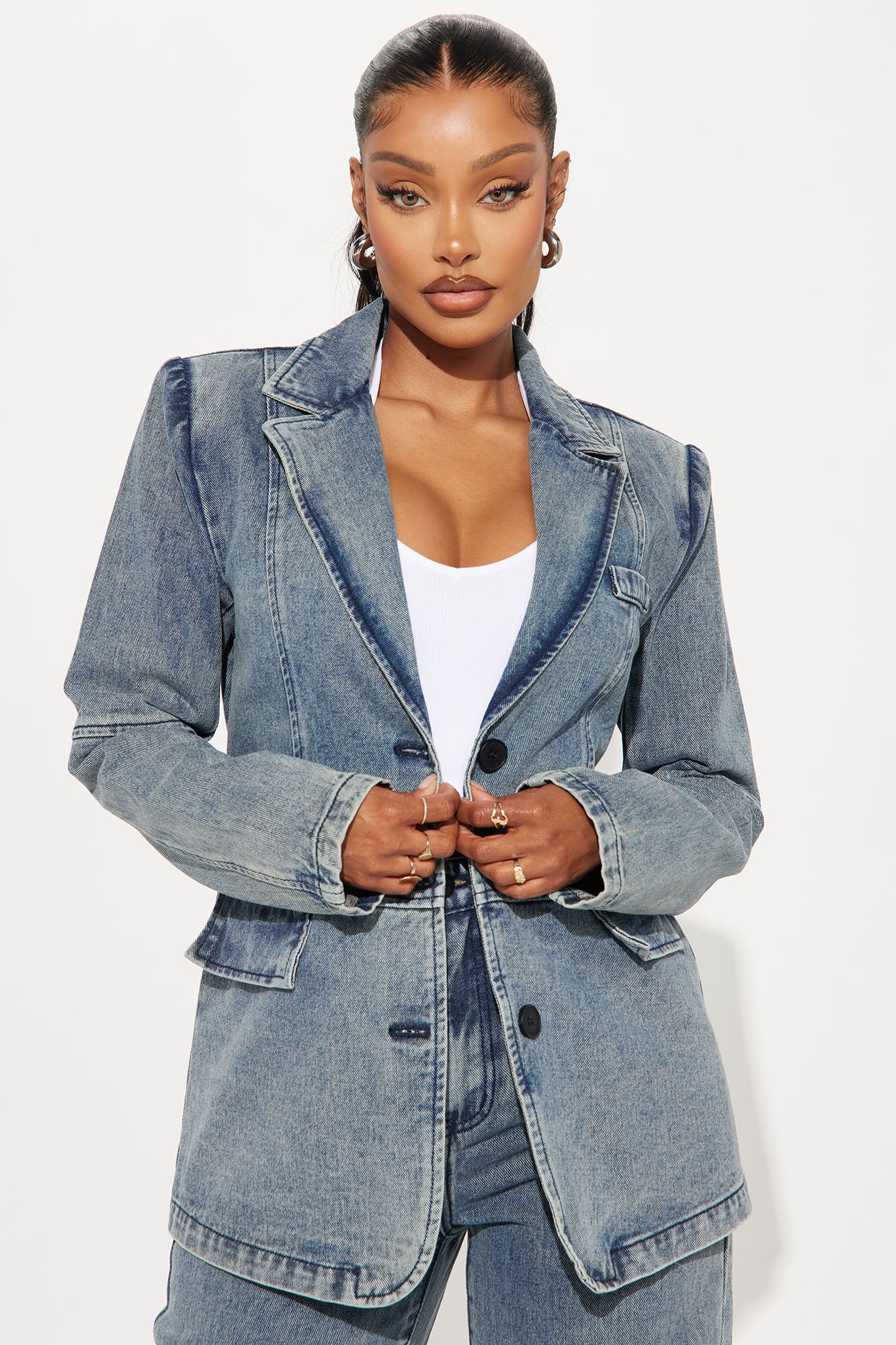 Got Your Mind Racing Denim Blazer - Grey