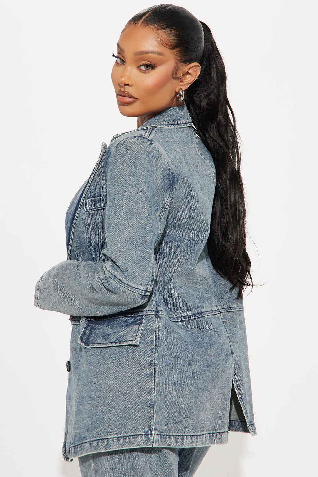 Got Your Mind Racing Denim Blazer - Grey