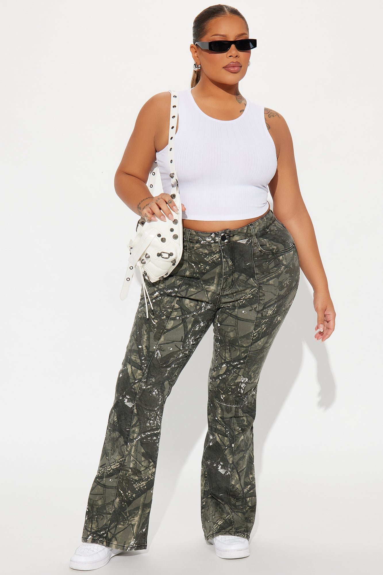 Commanding Attention Camo Stretch Flare Jeans - Black/combo